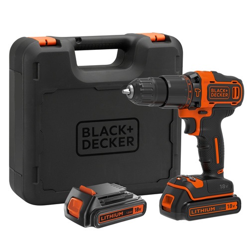 Black and Decker - 18V Lithiumion Hammer Drill with 2x 15Ah Batteries 400mA charger in a Kitbox - BDCHD18KB